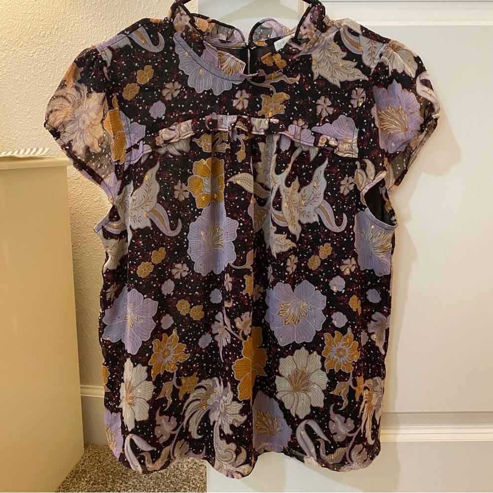 Christian Siriano Black and Purple Floral Blouse